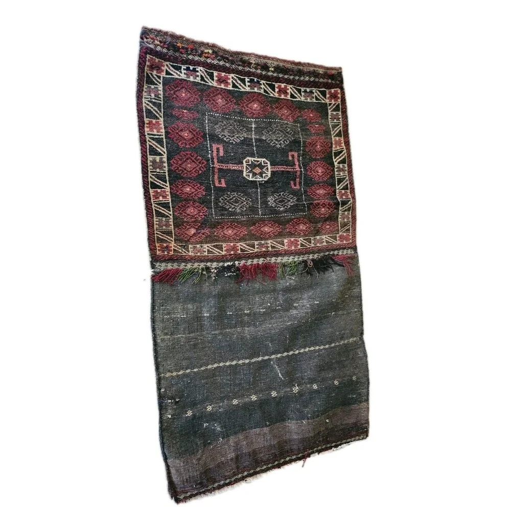 Antique Hand Knotted Wool Khorjin Double Saddlebag Tribal Rug 56x31.5